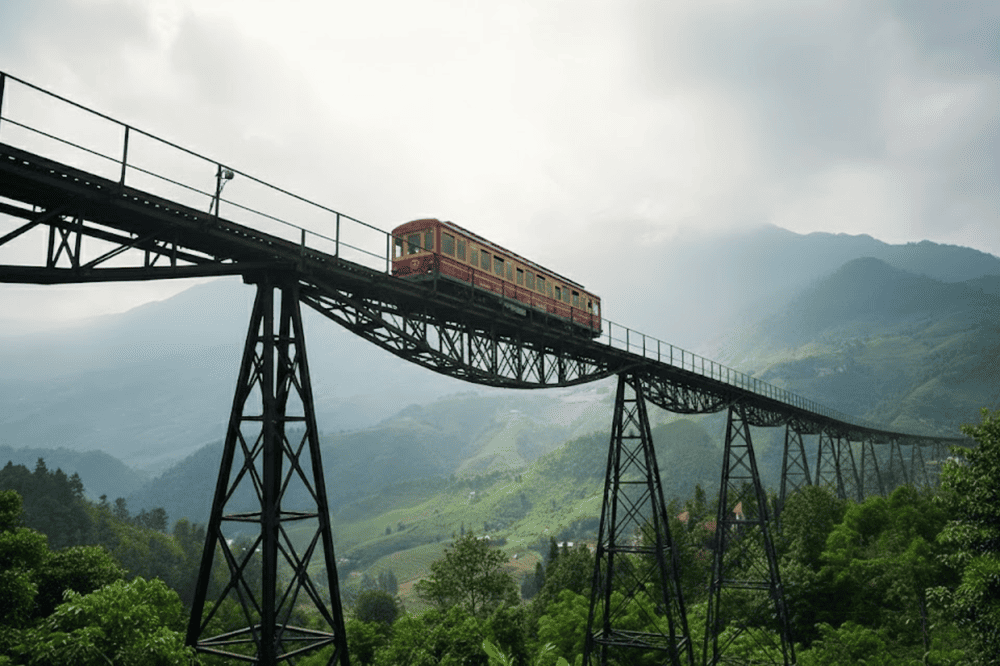 The Muong Hoa mountain train offers breathtaking aerial views of the valley's famous terraced rice fields from 1,600 meters above sea level